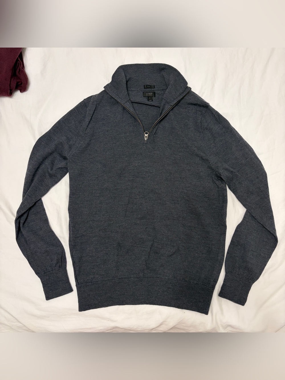EUC J CREW Men’s Merino Wool Zip Neck Sweater M Dark Grey Slim Fit